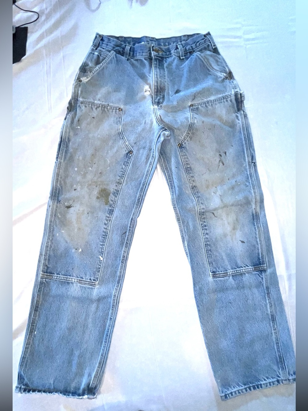 Carhartt B73 Double Knee Carpenter Jeans 34 Faded Paint Splatter Distressed Work